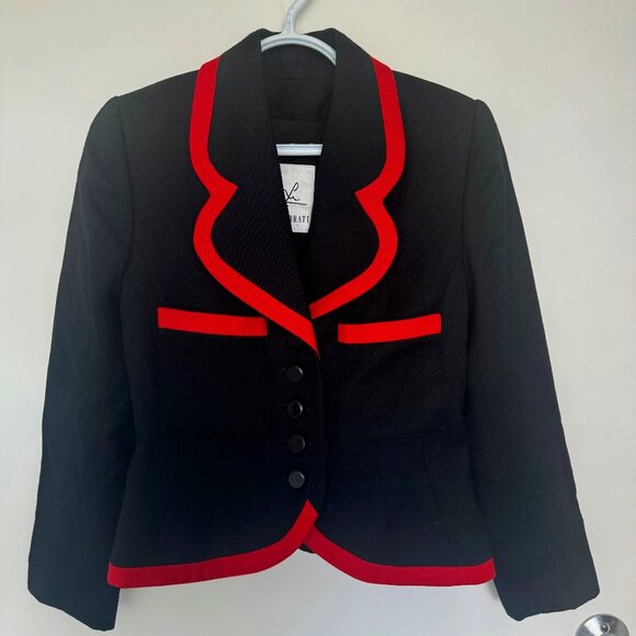 Vintage Maxi Librati Paris Blazer Black with Red Women's 42 US size 10 Wool - Picture 1 of 6
